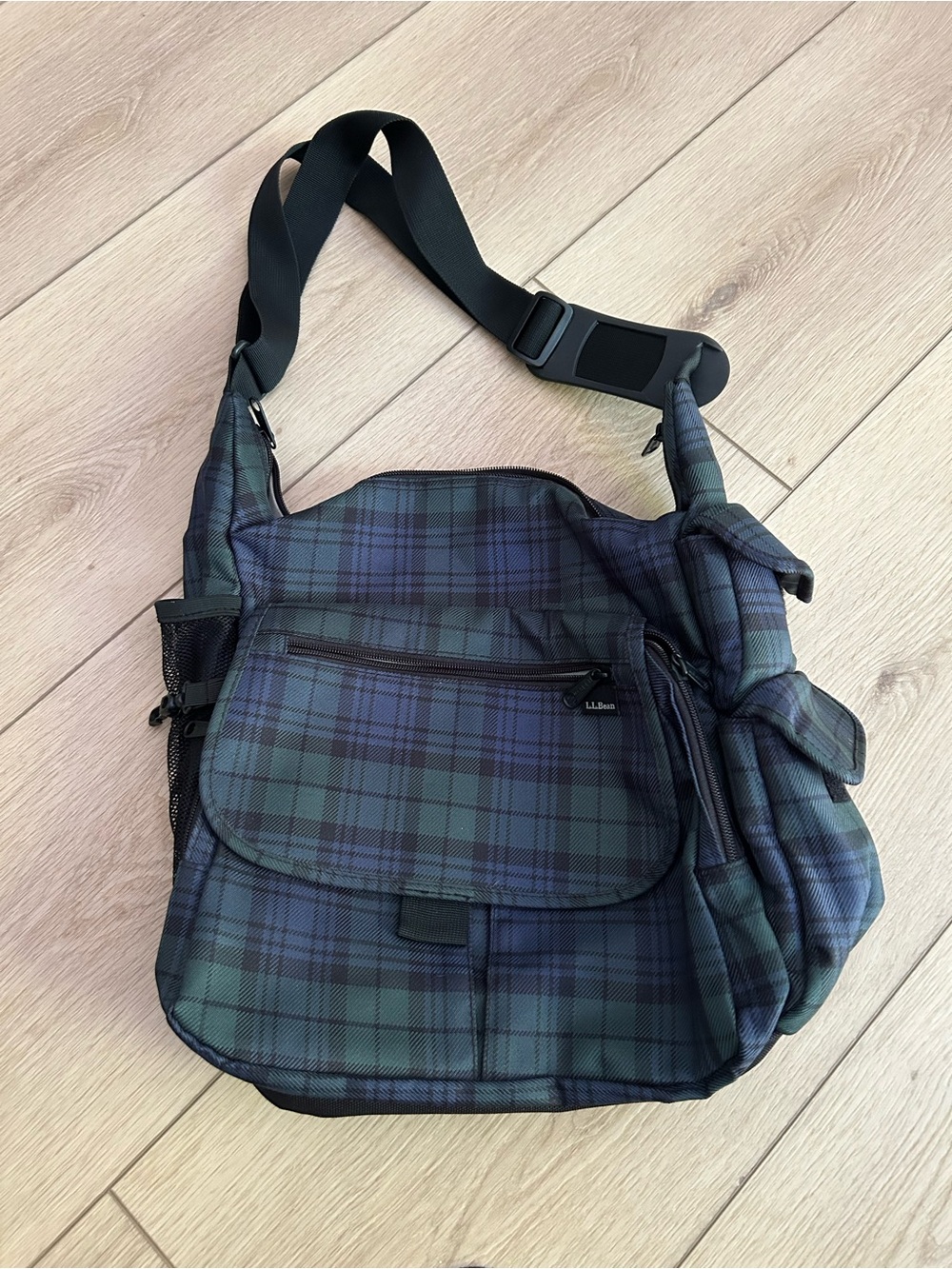L.L. Bean Plaid Messenger Bag in Green & Blue